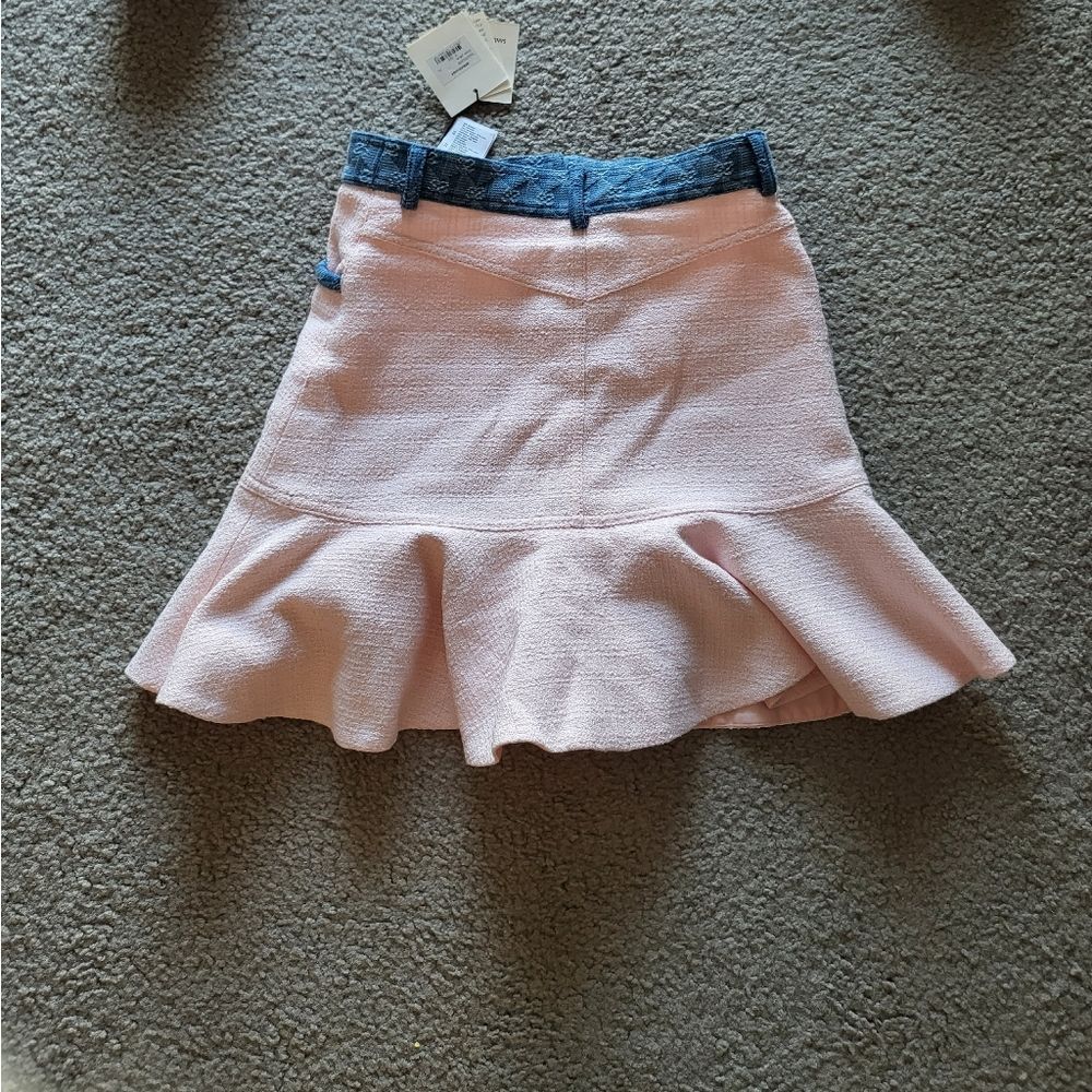 NWT Sandro Short mixed-material olene Contrast Pink Trim Mini Skirt Size 0 - Picture 6 of 6